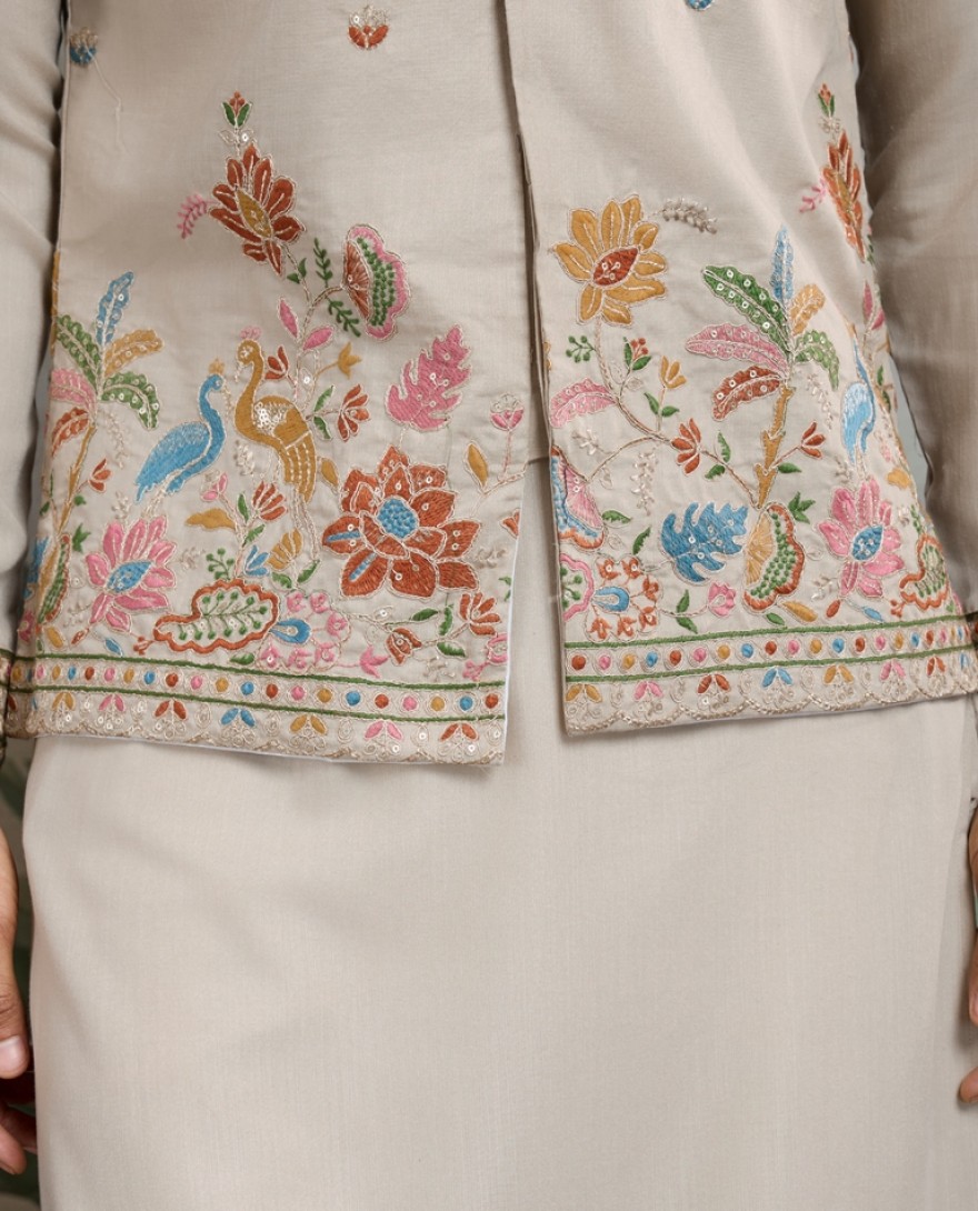 61236-ivory -  Stylish Ivory Men's Kurta Koti Set – Elegant & Trendy